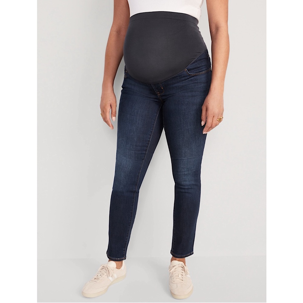 Old Navy Maternity Full Panel Skinny Jeans Fern Dark Wash Denim - 0 Long